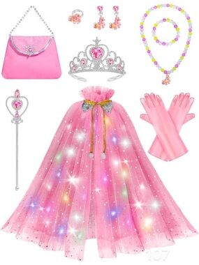 Girls Pink Glitter Princess Cape & Accessories Set